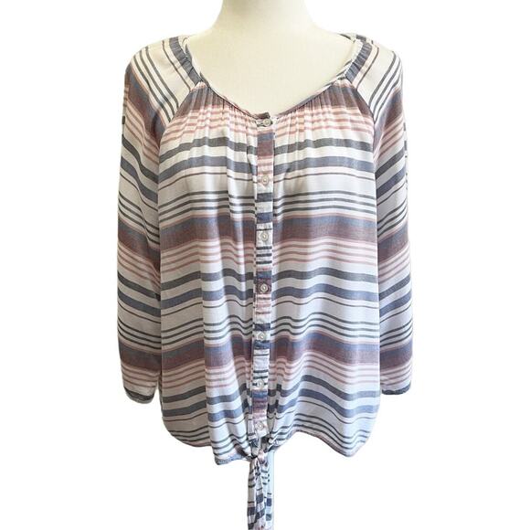 Como Blu Womens Tie Front Top Size M Striped Button Up Kimono 3/4 Sleeve Blouse - Picture 1 of 7